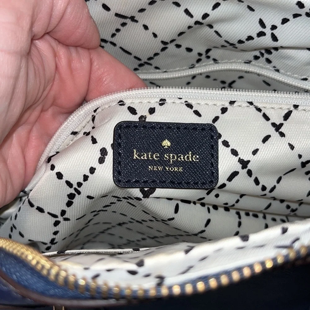 Kate Spade Small Felix Satchel purse Bag pebbled leather Navy blue classic